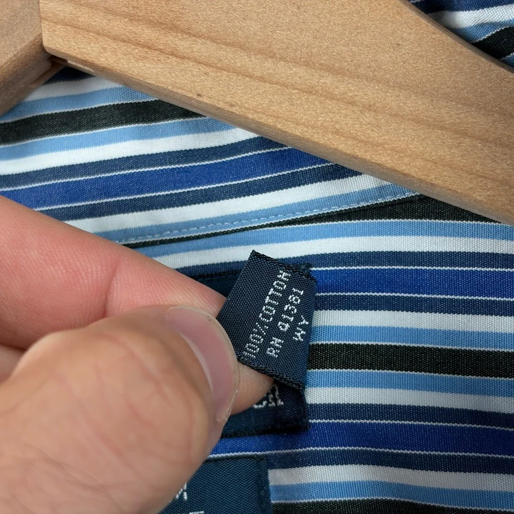 Polo Ralph Lauren Shirt Mens 16.5 34 35 Blue Striped Curham Button Up Poplin